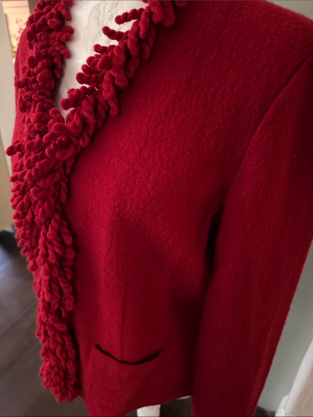 Talbots Red Ruffle-Trim Wool Cardigan - Picture 9 of 15